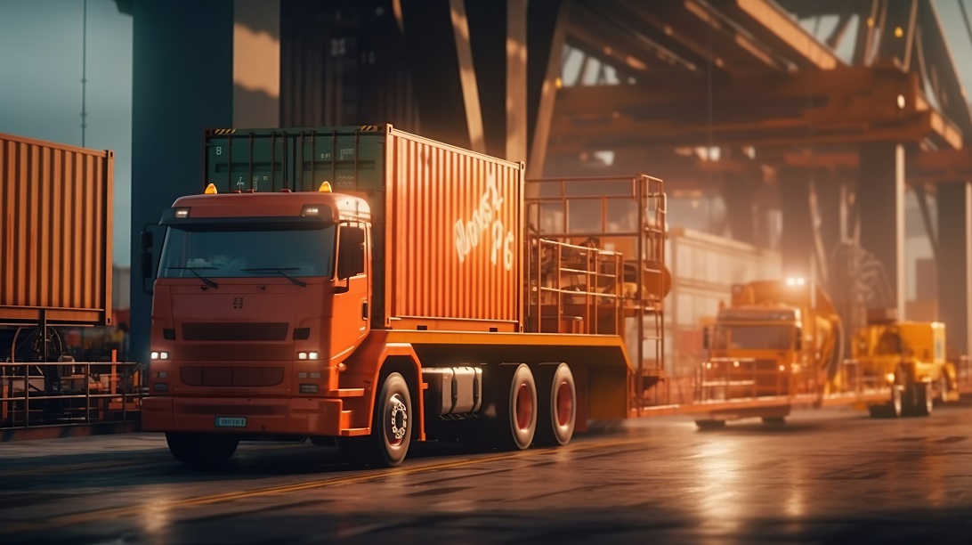 Container truck in ship port